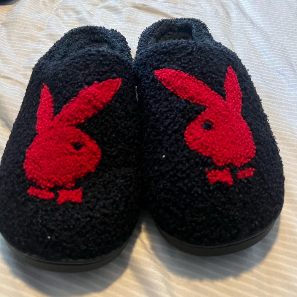 PLAYBOY Black and Red Loafers Slip-Ons with Iconic Bunny
